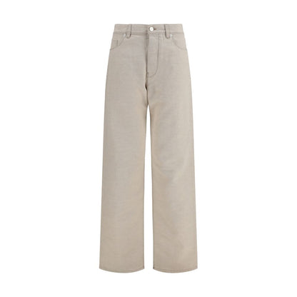 Jeans by Fendi for women in organic denim cotton & linen beige, silver & print features an sartorial regular-fit and long with a cut for a sartorial finish.