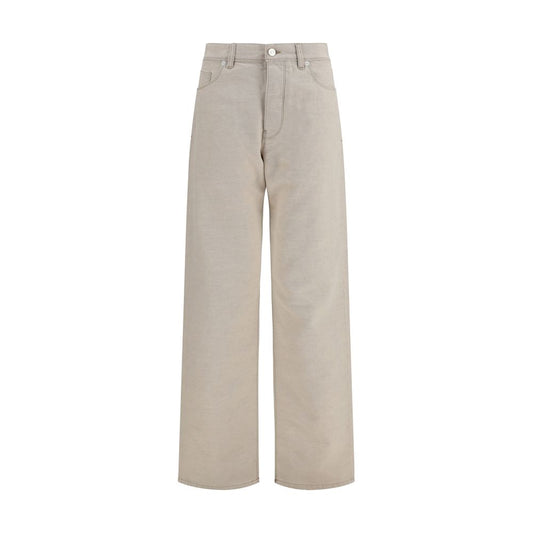 Jeans by Fendi for women in organic denim cotton & linen beige, silver & print features an sartorial regular-fit and long with a cut for a sartorial finish.