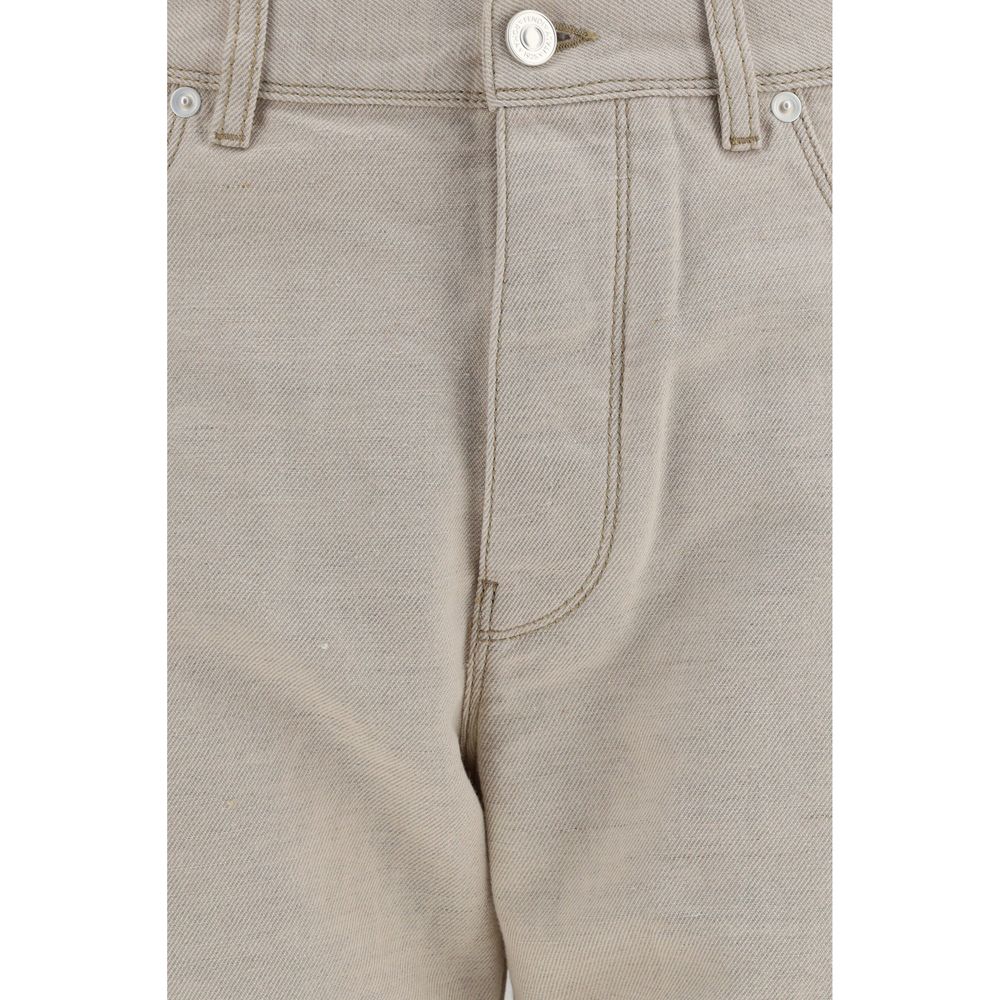 Jeans by Fendi for women in organic denim cotton & linen beige, silver & print presents a tailored silhouette, showcasing a tailored regular-fit and long cut with a refined for a truly tailored aesthetic.