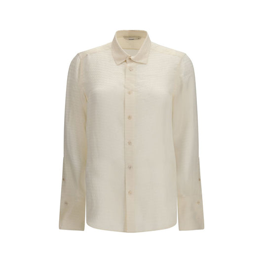 Shirt by Fendi for women in silk beige, pearl, patterned, chevron & jacquard showcases a sharp silhouette, elegantly detailed with a sharp and sharp long-sleeve.