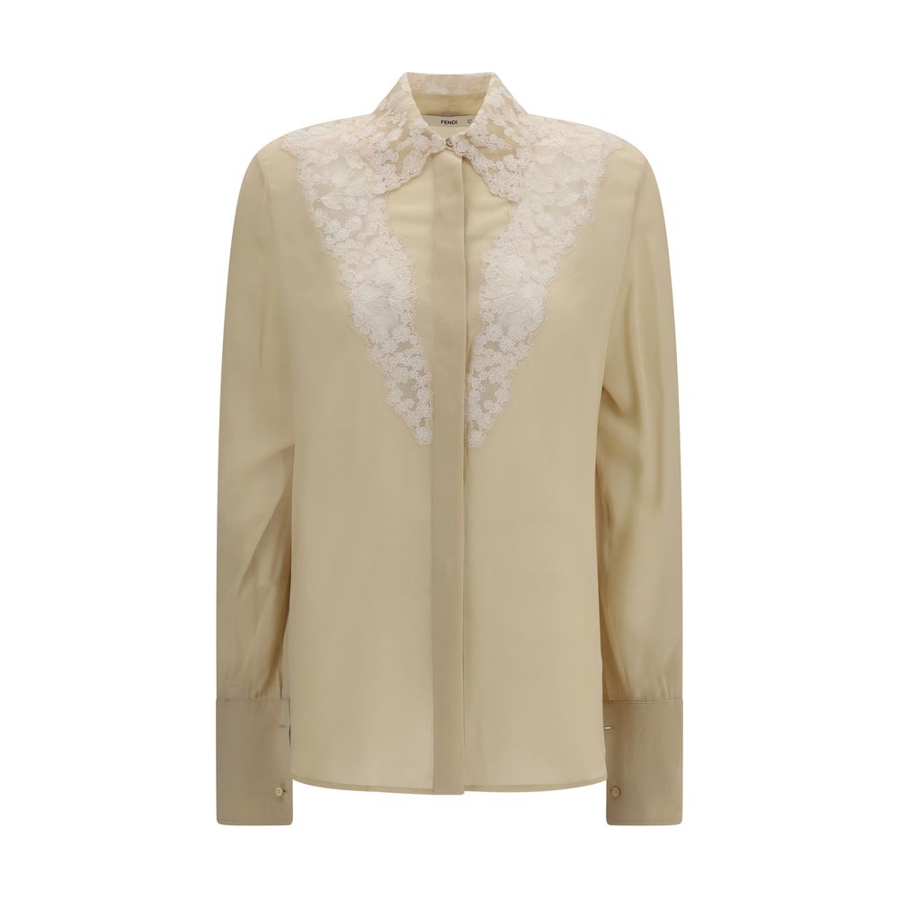 Dress Shirt by Fendi for women in silk beige showcases a sleek silhouette, elegantly detailed with a sleek and for a sleek finish.