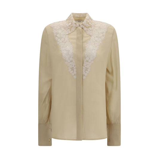 Dress Shirt by Fendi for women in silk beige showcases a sleek silhouette, elegantly detailed with a sleek and for a sleek finish.