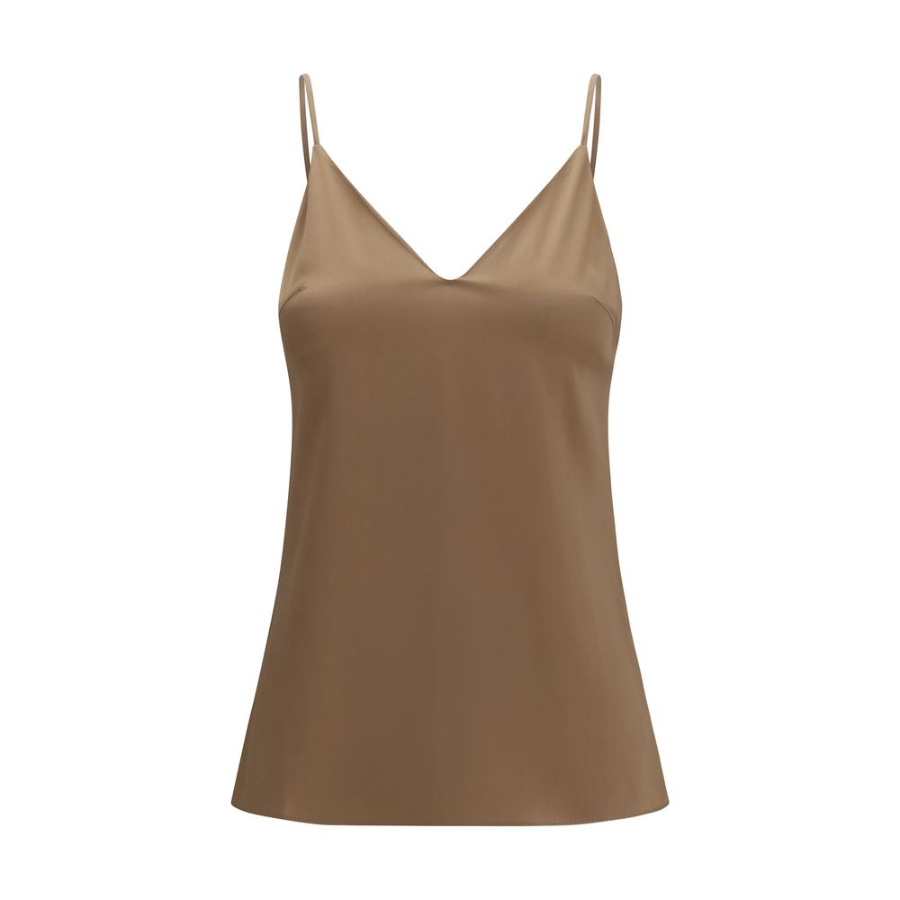 T-Shirt by Brunello Cucinelli for women in silk satin brown features an edgy silhouette, meticulously detailed with a sophisticated sleeveless and v-neck neckline for a truly edgy finish.