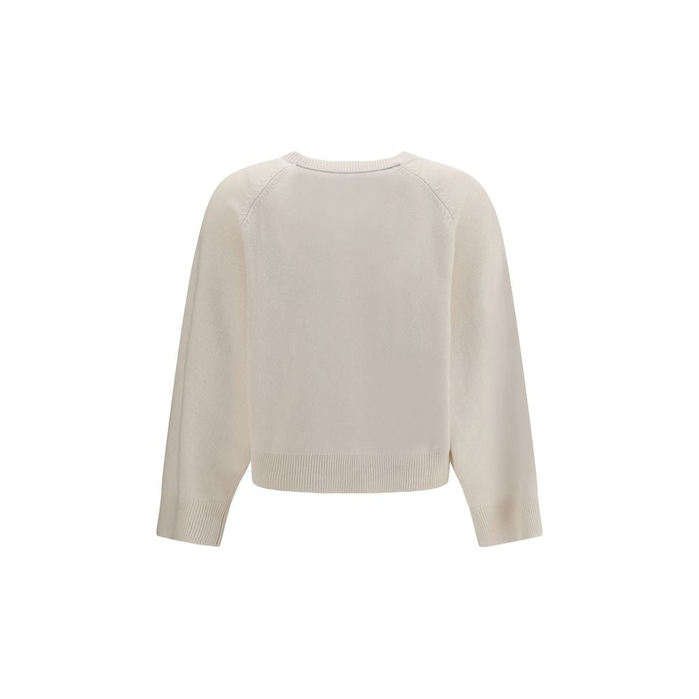 Sweater by Brunello Cucinelli for women in cashmere & capra leather white showcases a sumptuous silhouette, artfully finished with a sumptuous crew neckline and for a sophisticated, sumptuous look.