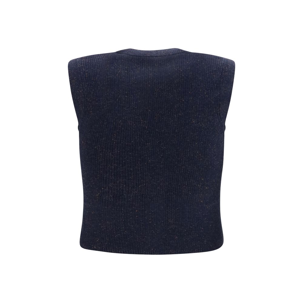 Cardigan by Brunello Cucinelli for women in viscose cashmere & capra leather blue showcases a captivating silhouette, artfully detailed with a captivating and v-neck neckline for a truly sophisticated captivating look.