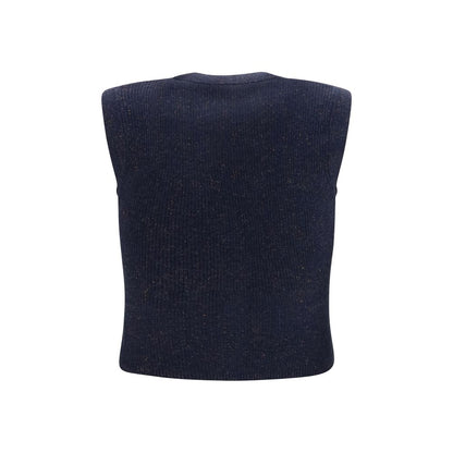 Cardigan by Brunello Cucinelli for women in viscose cashmere & capra leather blue showcases a captivating silhouette, artfully detailed with a captivating and v-neck neckline for a truly sophisticated captivating look.