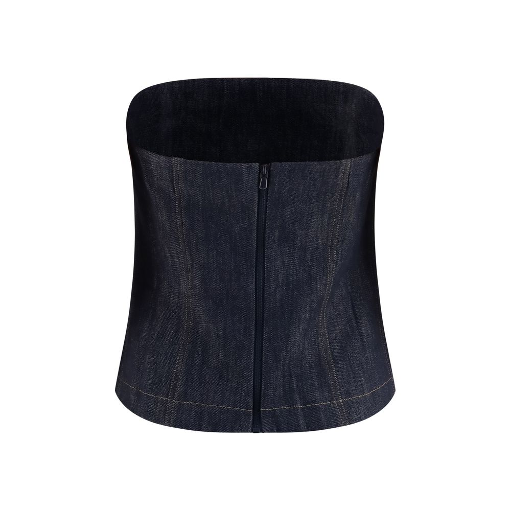 Bodysuit by Brunello Cucinelli for women in cotton denim twill blue showcases a coveted silhouette, artfully finished with a coveted and for a coveted look.