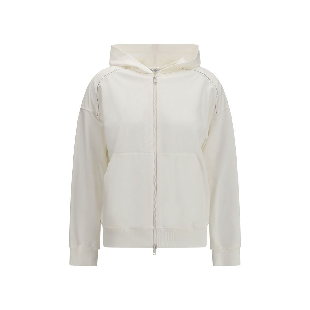 Sweatshirt Hoodie by Brunello Cucinelli for women in stretch cotton white & signature features a authentic silhouette, showcasing a sophisticated hooded neckline and authentic detail for a refined finish.