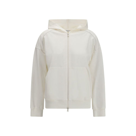 Sweatshirt Hoodie by Brunello Cucinelli for women in stretch cotton white & signature features a authentic silhouette, showcasing a sophisticated hooded neckline and authentic detail for a refined finish.