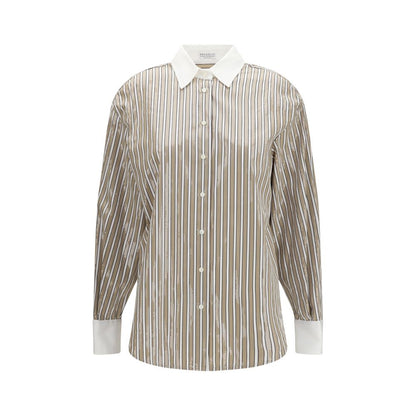 Shirt by Brunello Cucinelli for women in cotton sequins beige, pearl, patterned & striped features an polished silhouette, showcasing a sophisticated and detail for a truly polished finish.