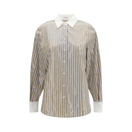 Shirt by Brunello Cucinelli for women in cotton sequins beige, pearl, patterned & striped features an polished silhouette, showcasing a sophisticated and detail for a truly polished finish.