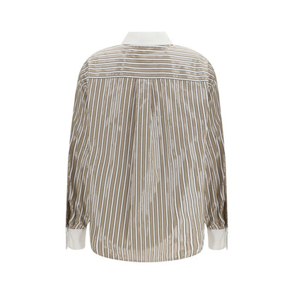 Shirt by Brunello Cucinelli for women in cotton sequins beige, pearl, patterned & striped showcases a sublime silhouette, artfully detailed with a sublime and for a sophisticated, sublime finish.