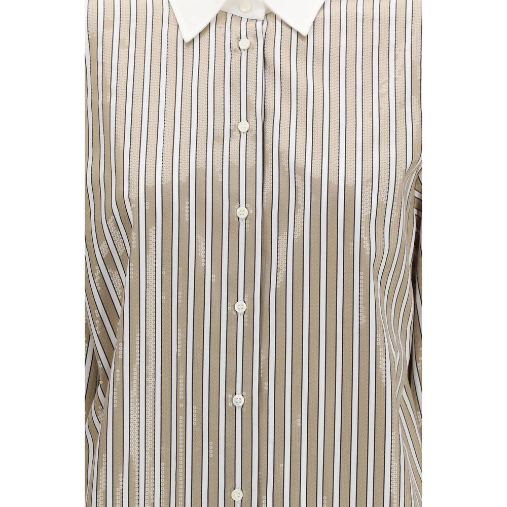 Shirt by Brunello Cucinelli for women in cotton sequins beige, pearl, patterned & striped features an architectural silhouette with a refined and elegant for a architectural look.