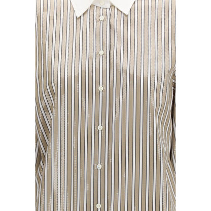 Shirt by Brunello Cucinelli for women in cotton sequins beige, pearl, patterned & striped features an architectural silhouette with a refined and elegant for a architectural look.