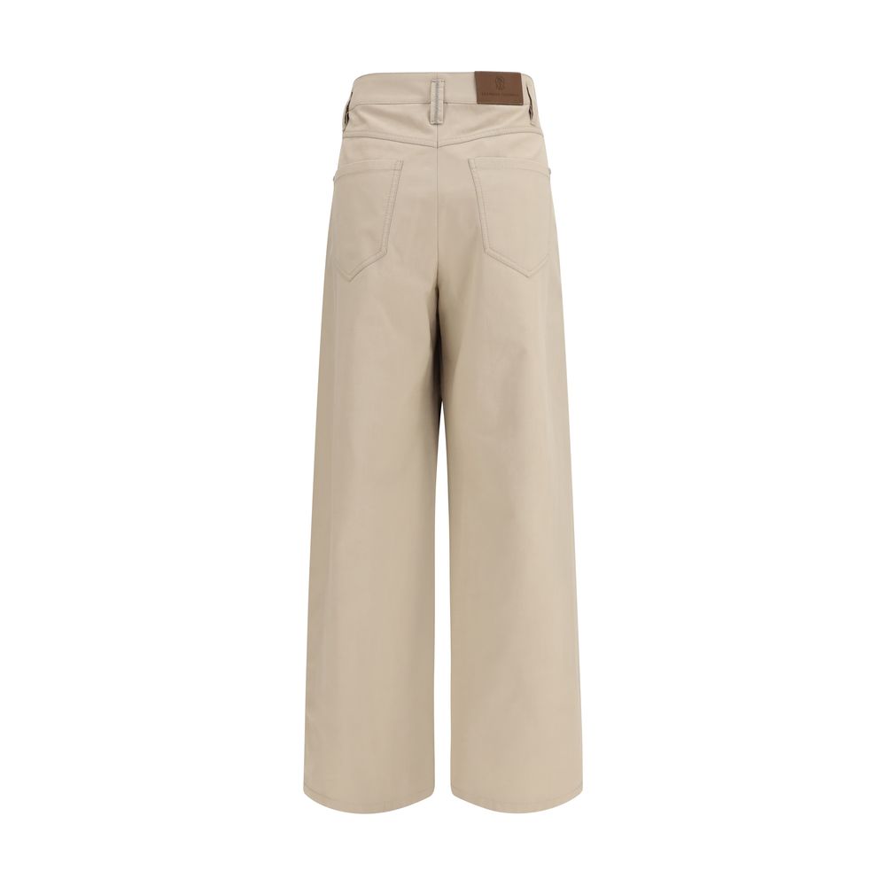 Casual Pants by Brunello Cucinelli for women in cotton beige features an sartorial regular-fit and long with a cut for a sartorial finish.