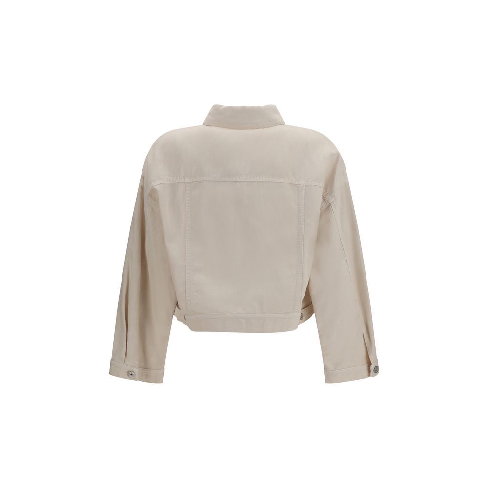 Trucker Jacket by Brunello Cucinelli for women in cotton denim & linen white features an on trend silhouette, showcasing refined pockets and a sophisticated for a truly on trend finish.