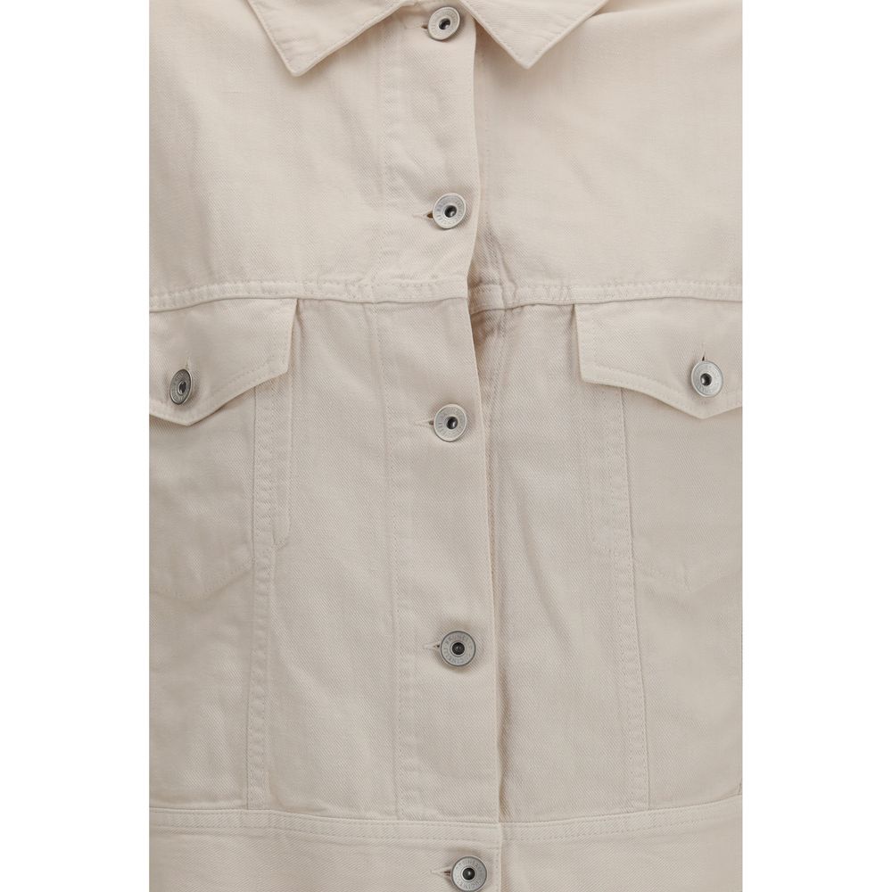 Trucker Jacket by Brunello Cucinelli for women in cotton denim & linen white features a city-ready silhouette, detailed with pockets and a city-ready .