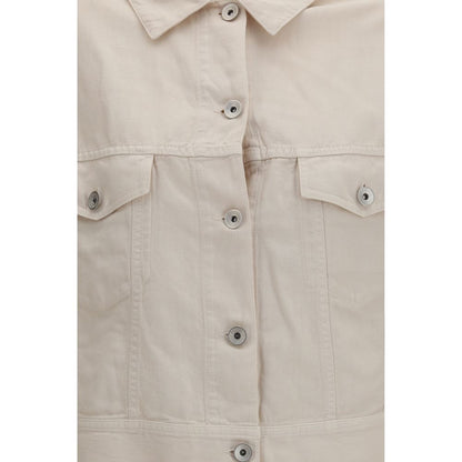Trucker Jacket by Brunello Cucinelli for women in cotton denim & linen white features a city-ready silhouette, detailed with pockets and a city-ready .