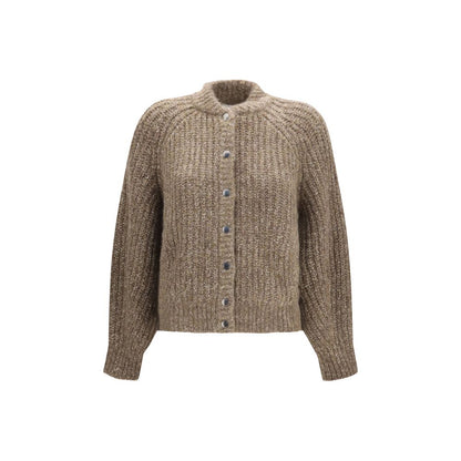 Cardigan by Brunello Cucinelli for women in polyamide polyester cashmere & capra leather brown features an crisp silhouette, showcasing a sophisticated crew neckline and detail for a truly crisp finish.