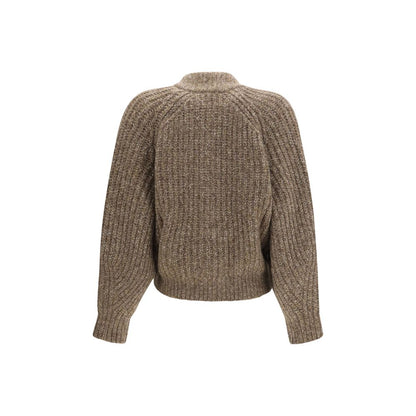 Cardigan by Brunello Cucinelli for women in polyamide polyester cashmere & capra leather brown showcases a captivating silhouette, artfully detailed with a captivating and crew neckline for a truly sophisticated captivating look.
