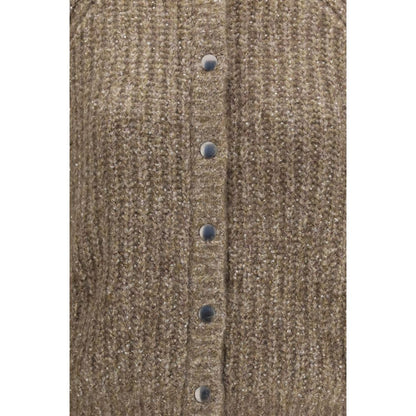 Cardigan by Brunello Cucinelli for women in polyamide polyester cashmere & capra leather brown features a nuanced silhouette with a refined and nuanced detailing for a sophisticated look.