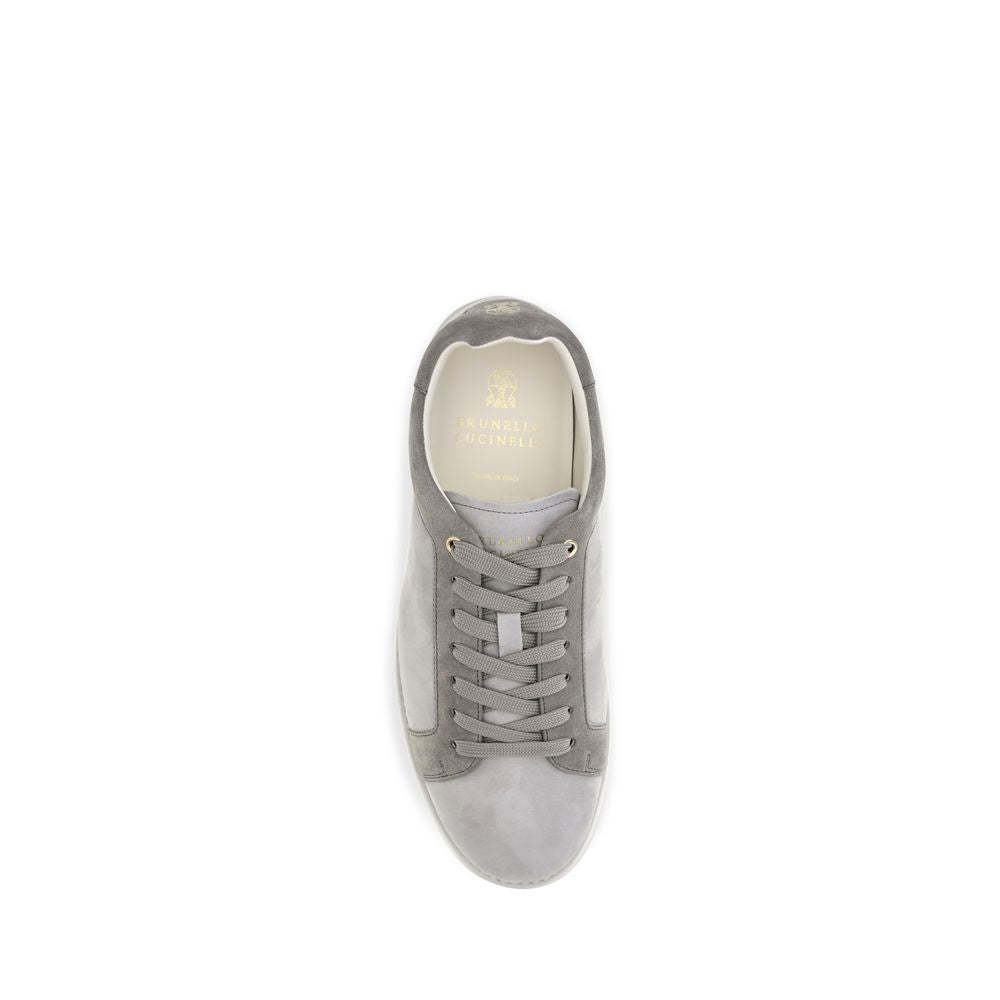Sneakers by Brunello Cucinelli for men in suede leather & rubber gray presents a on trend silhouette from the Men's Low Top Suede Leather & Rubber Sneakers collection, showcasing a on trend low-top style for an elevated aesthetic.