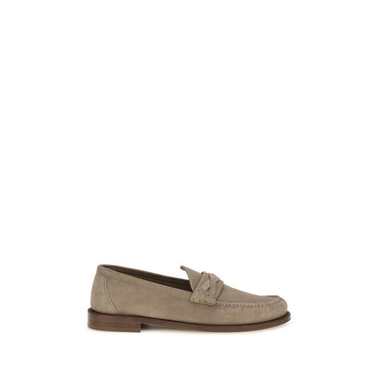 Loafer Slip-On Strap Shoes by Brunello Cucinelli for men in suede leather & rubber beige features an ergonomic silhouette, perfectly showcasing Men's Suede Leather & Rubber Loafer Slip-On Strap Shoes with its distinct and elegant .