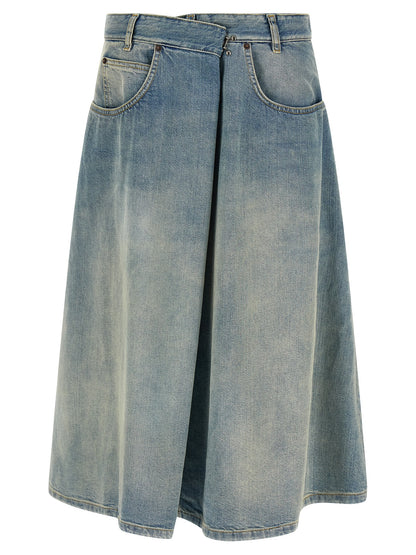 Maison Margiela Four Stitches Women's Denim Cotton Skirt - Light Blue