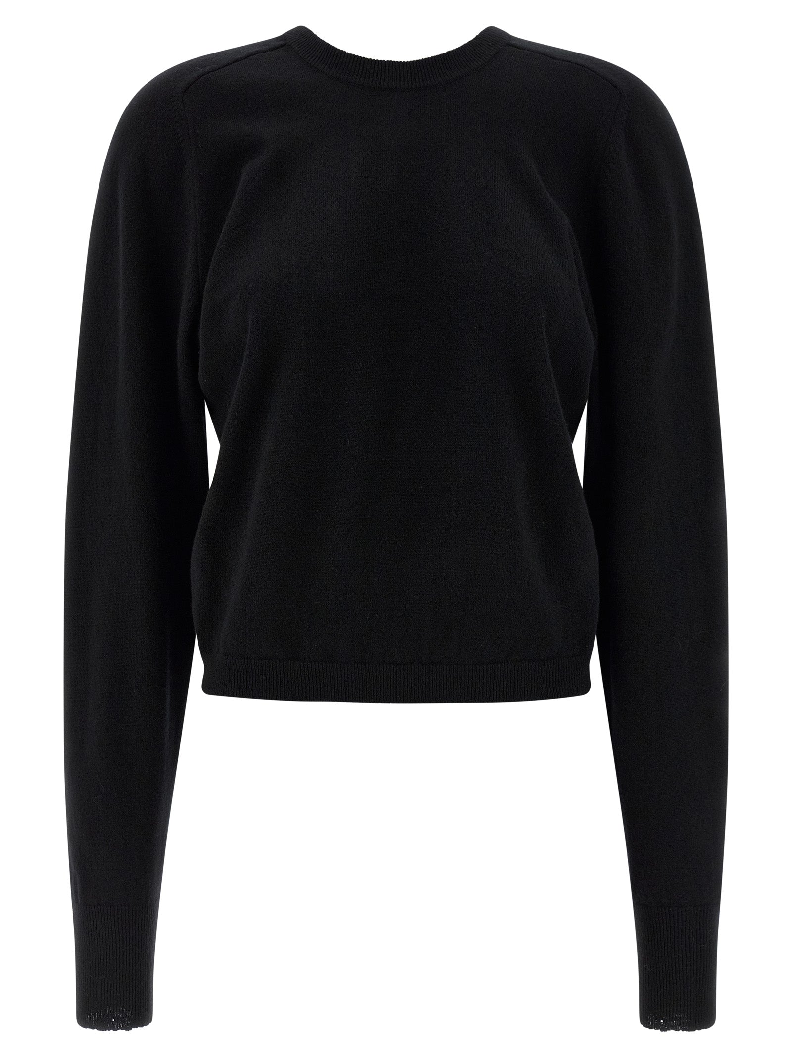 Cardigan by Maison Margiela for women in virgin wool black & signature features an impeccable silhouette, showcasing a sophisticated crew neckline and detail for a truly impeccable finish.