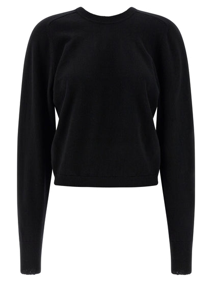 Cardigan by Maison Margiela for women in virgin wool black & signature features an impeccable silhouette, showcasing a sophisticated crew neckline and detail for a truly impeccable finish.