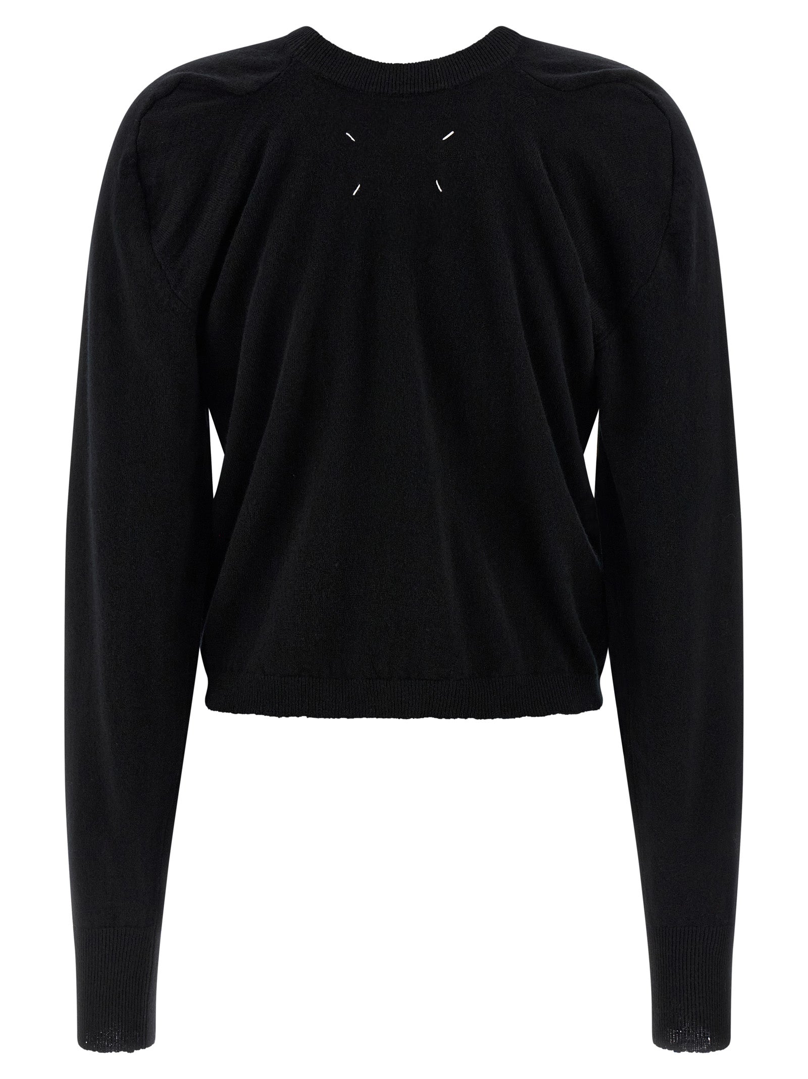 Cardigan by Maison Margiela for women in virgin wool black & signature showcases a captivating silhouette, artfully detailed with a captivating and crew neckline for a truly sophisticated captivating look.