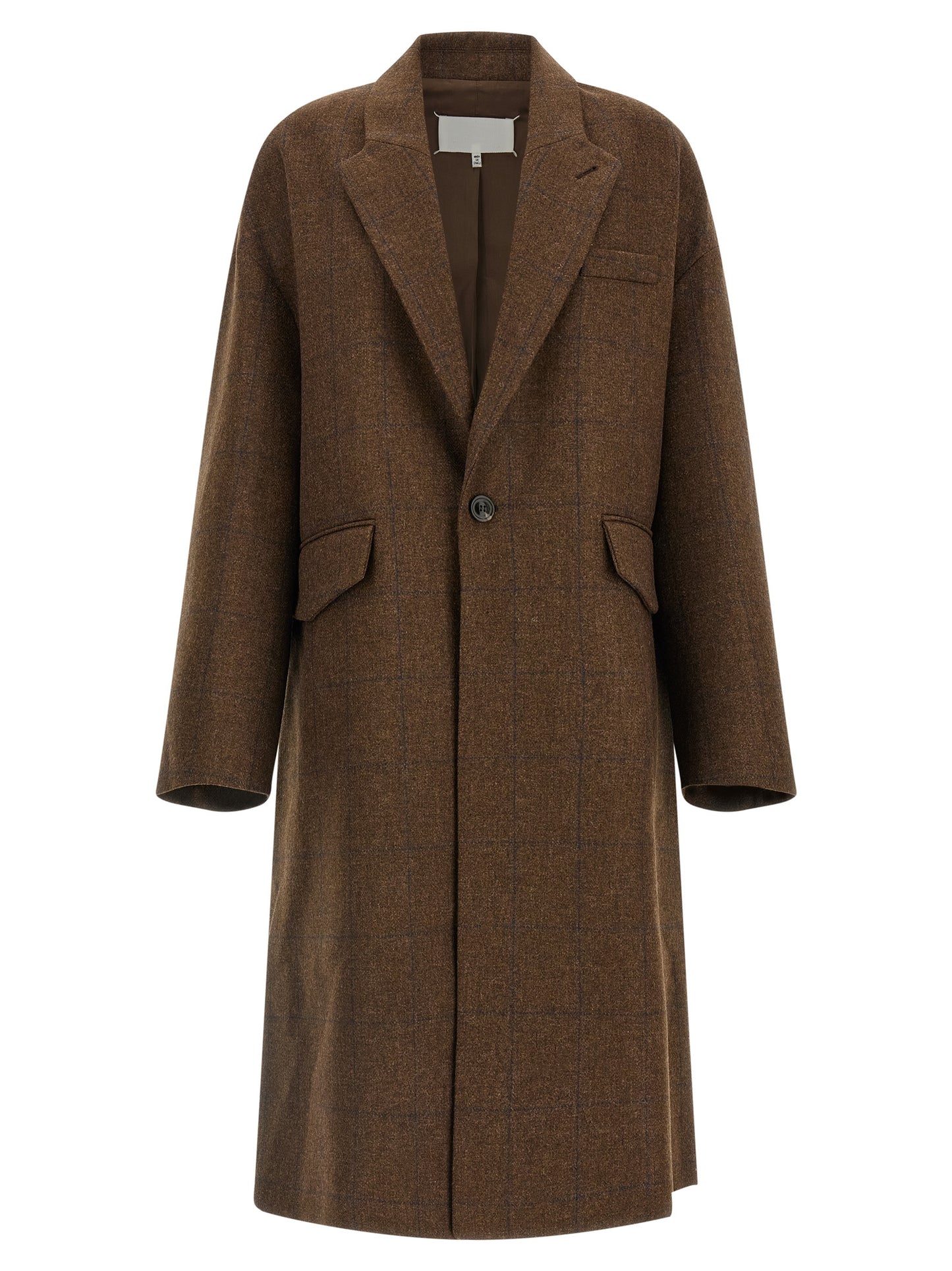Maison Margiela Women's Wool Overcoat - Brown White Patterned Signature