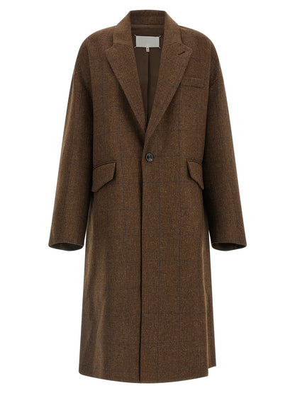 Maison Margiela Women's Wool Overcoat - Brown White Patterned Signature