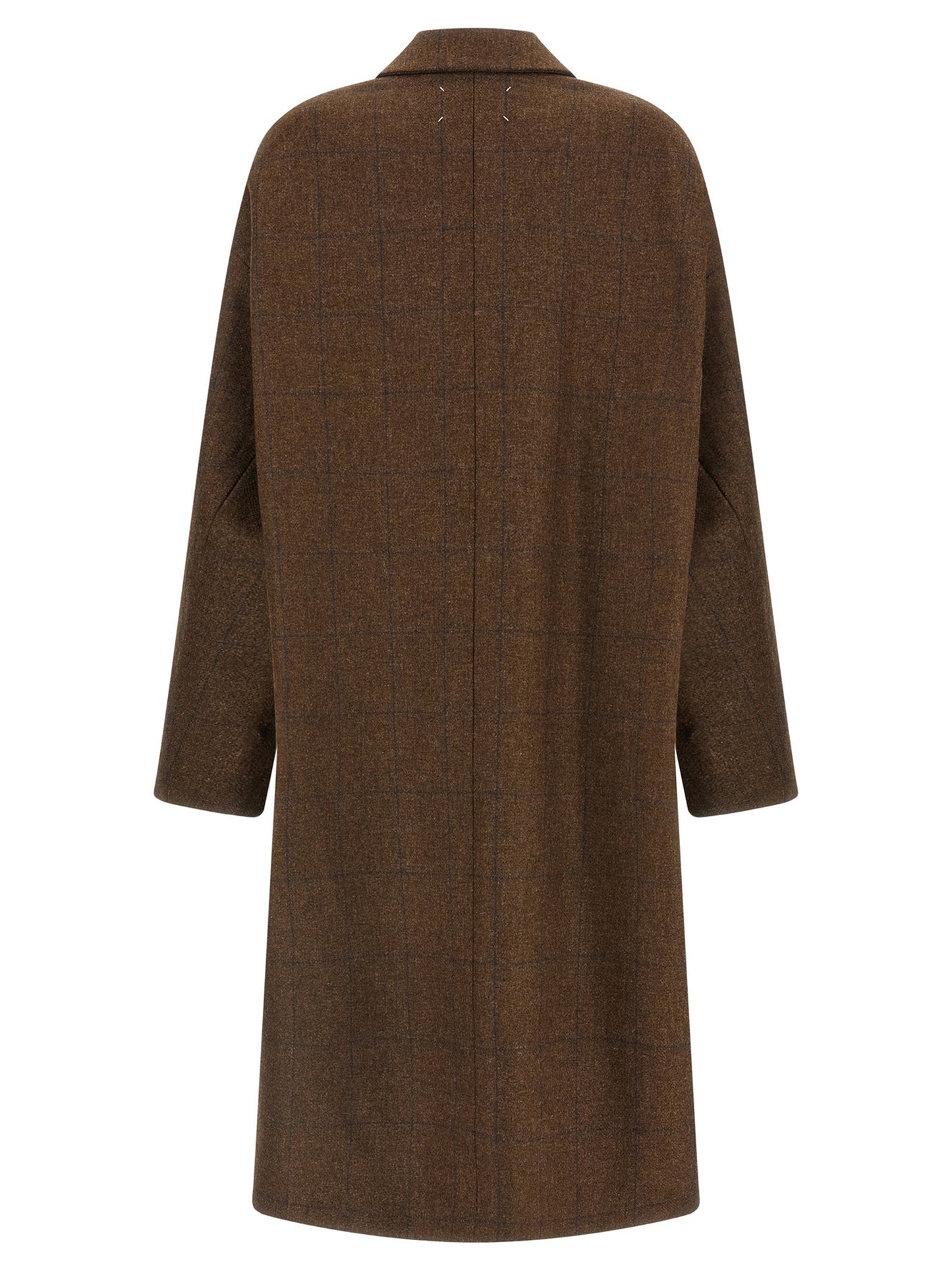 Maison Margiela Women's Wool Overcoat - Brown White Patterned Signature