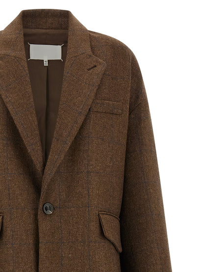 Maison Margiela Women's Wool Overcoat - Brown White Patterned Signature