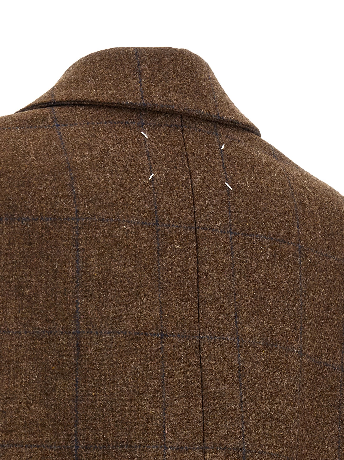 Maison Margiela Women's Wool Overcoat - Brown White Patterned Signature