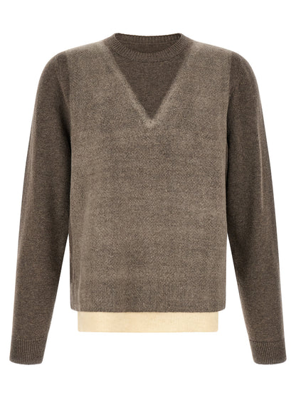 Maison Margiela Four Stitches Play Men's V Neck Virgin Wool Cardigan - Brown White
