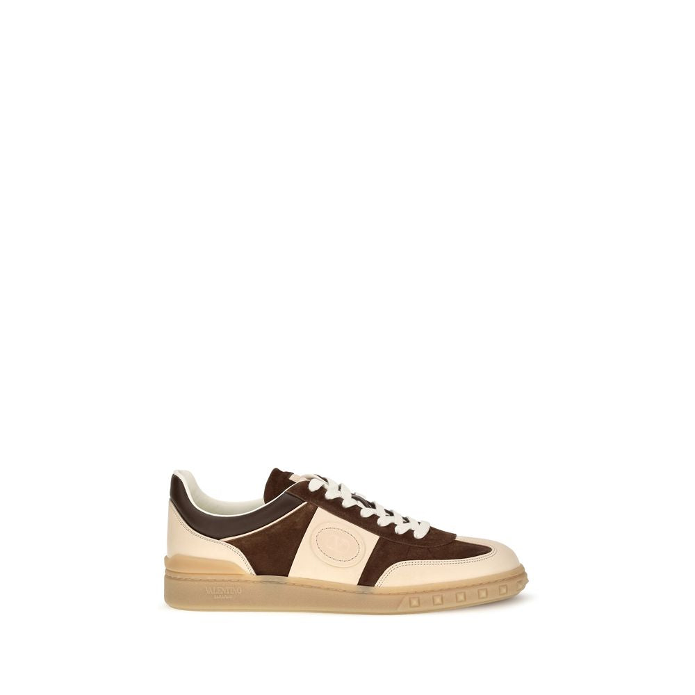 Athletic Sneakers by Valentino Garavani for men in suede calfskin leather brown, signature & striped showcases an impeccable silhouette, defined by an impeccable low-top style design that perfectly captures the essence of the V Logo Men's Low Top Suede Calfskin Leather Athletic Sneakers.