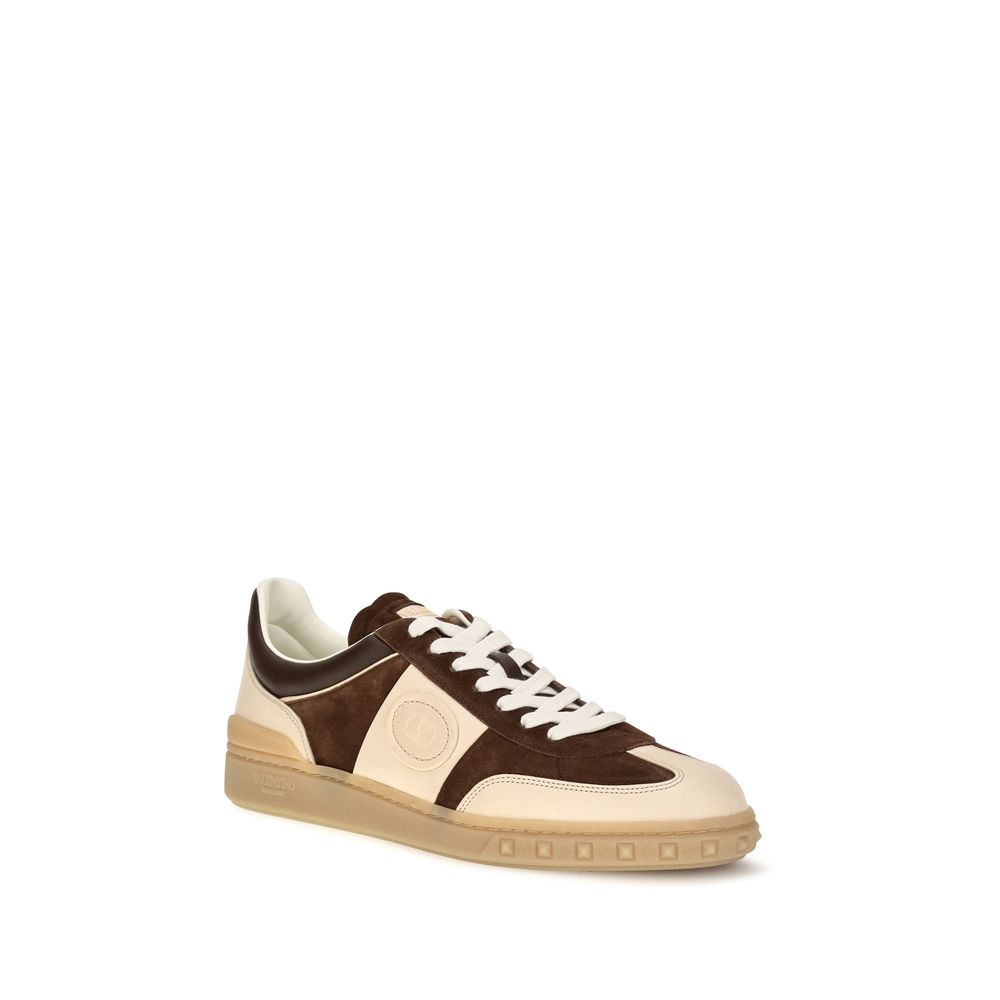 Athletic Sneakers by Valentino Garavani for men in suede calfskin leather brown, signature & striped features an exquisite silhouette, showcasing the premium low-top style of the V Logo Men's Low Top Suede Calfskin Leather Athletic Sneakers with an exquisite finish.
