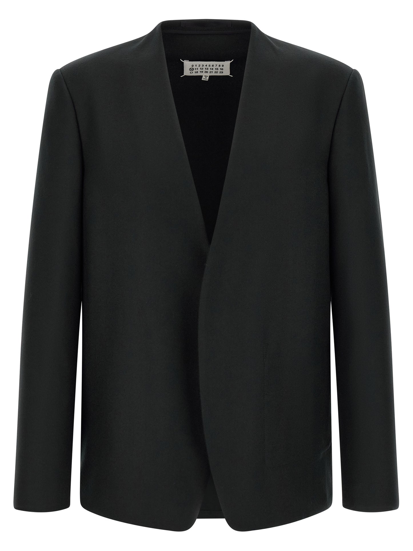 Maison Margiela Essence Four Stitches Grace Men's V Neck Flannel & Virgin Wool Blazer - Black