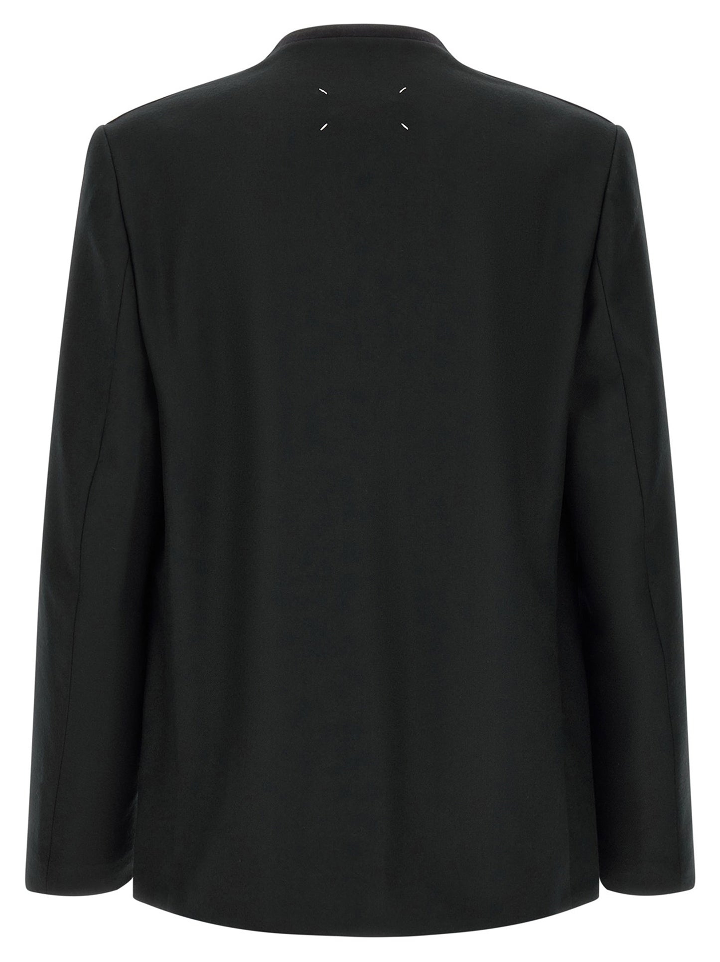 Maison Margiela Essence Four Stitches Grace Men's V Neck Flannel & Virgin Wool Blazer - Black