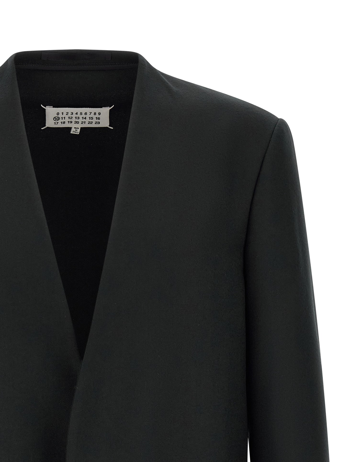 Maison Margiela Essence Four Stitches Grace Men's V Neck Flannel & Virgin Wool Blazer - Black