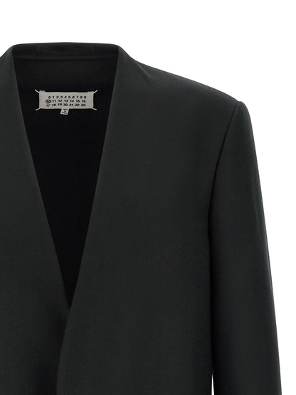 Maison Margiela Essence Four Stitches Grace Men's V Neck Flannel & Virgin Wool Blazer - Black