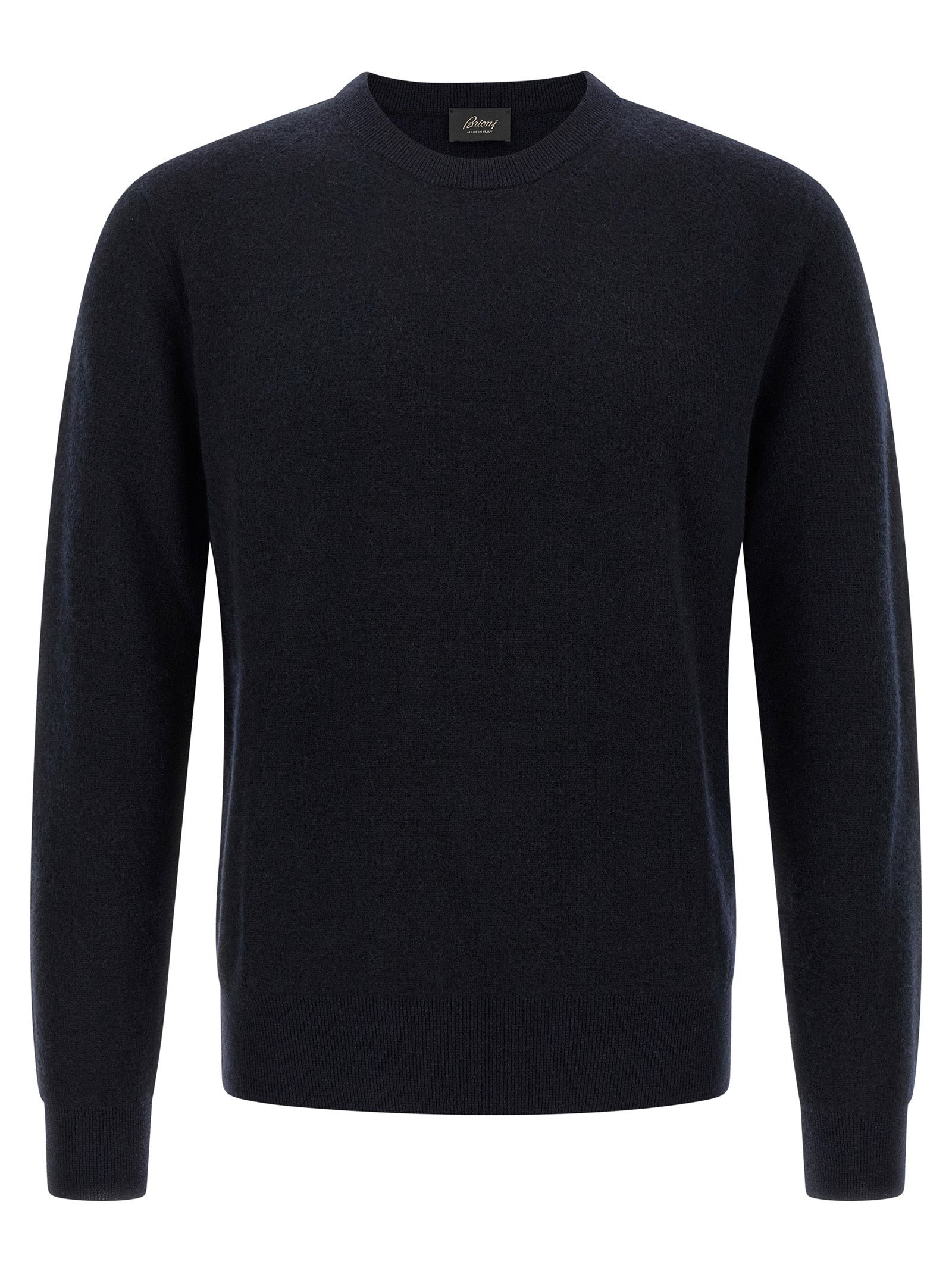 Cardigan by Brioni for men in cashmere blue features an impeccable silhouette, showcasing a sophisticated crew neckline and detail for a truly impeccable finish.