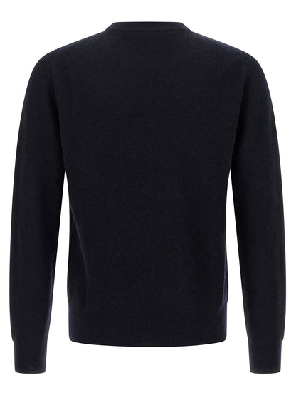 Cardigan by Brioni for men in cashmere blue showcases a captivating silhouette, artfully detailed with a captivating and crew neckline for a truly sophisticated captivating look.
