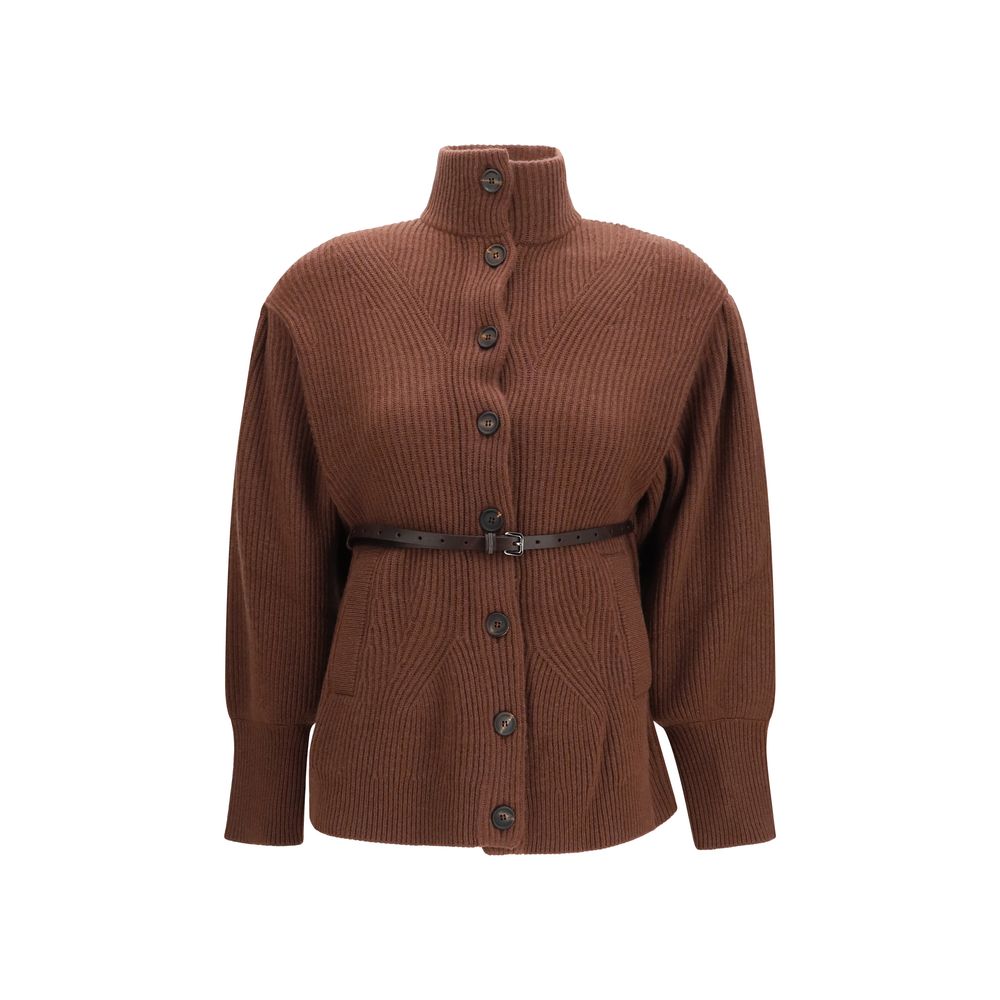 Cardigan by Brunello Cucinelli for women in capra leather & wool brown features an crisp silhouette, showcasing a sophisticated high-neck neckline and detail for a truly crisp finish.