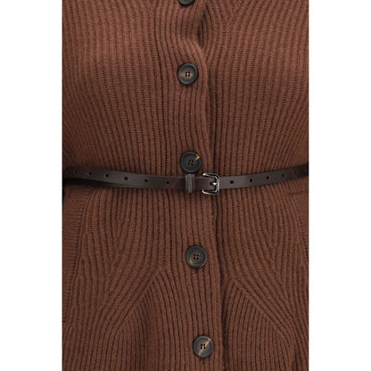 Cardigan by Brunello Cucinelli for women in capra leather & wool brown showcases a captivating silhouette, artfully detailed with a captivating and for a truly sophisticated captivating look.