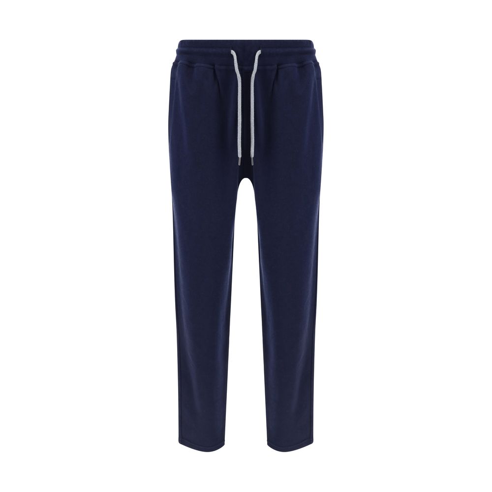 Jogger Sweatpants by Brunello Cucinelli for men in polyamide silk cotton & capra leather blue features a athletic regular-fit with a and long, showcasing athletic for a sophisticated performance look.