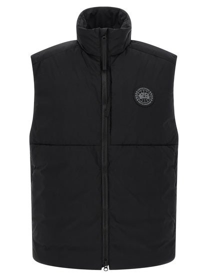 Vest by Canada Goose for men in polyamide black & signature features a stylish silhouette, showcasing distinct pockets and a refined high-neck neckline for a truly stylish finish.
