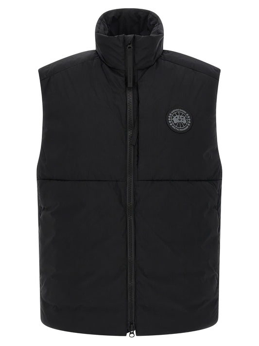 Vest by Canada Goose for men in polyamide black & signature features a stylish silhouette, showcasing distinct pockets and a refined high-neck neckline for a truly stylish finish.
